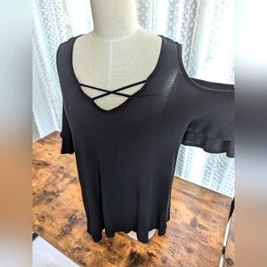 Black Criss Cross Open Shoulder Top